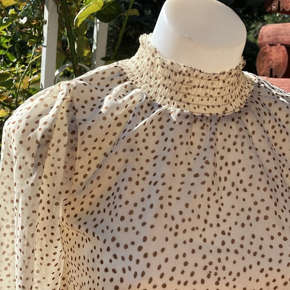 Japna polka dot retro styling high neck ruffled polka dot blouse Small - Picture 2 of 6